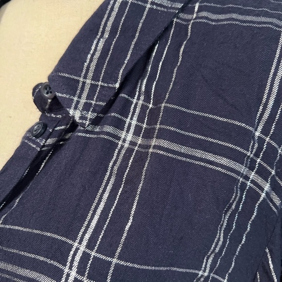 Lane Bryant blue flannel plaid metallic button down shirt. - Picture 8 of 12